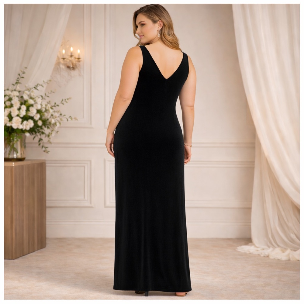 VINTAGE DJ INTERNATIONAL Dress Maxi Stretch Velvet Sleeveless Formal Black 16